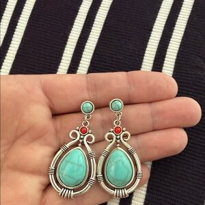 Turquoise and Red Teardrop Earrings